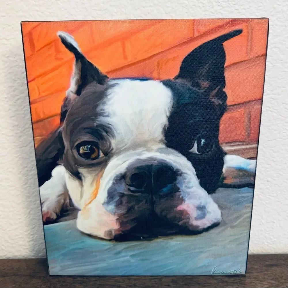 Boston Terrier Dog Portrait Canvas Wall Hanging Art Decor